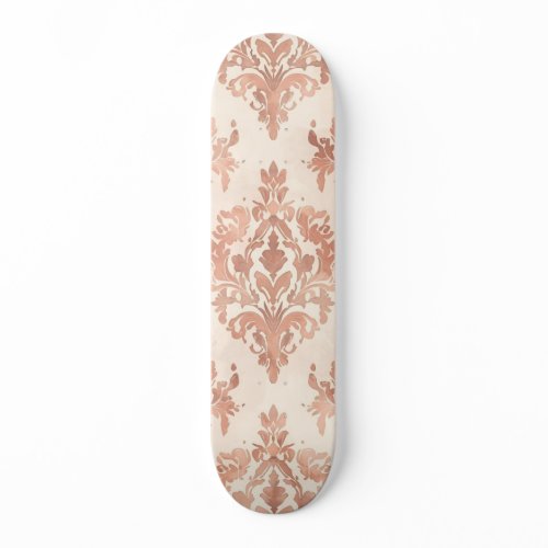 Warm Peach Damask Watercolor Ornamental Pattern Skateboard