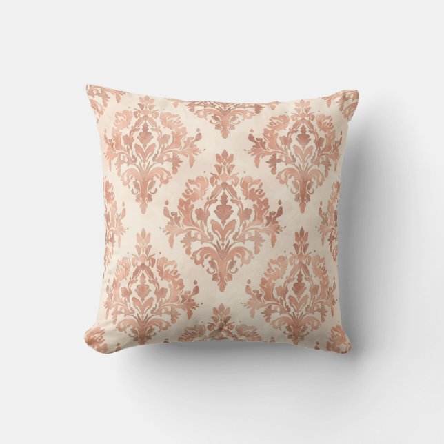 Warm Peach Damask Watercolor Ornamental Pattern Throw Pillow (Front)
