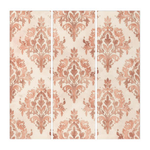 Warm Peach Damask Watercolor Ornamental Pattern Triptych