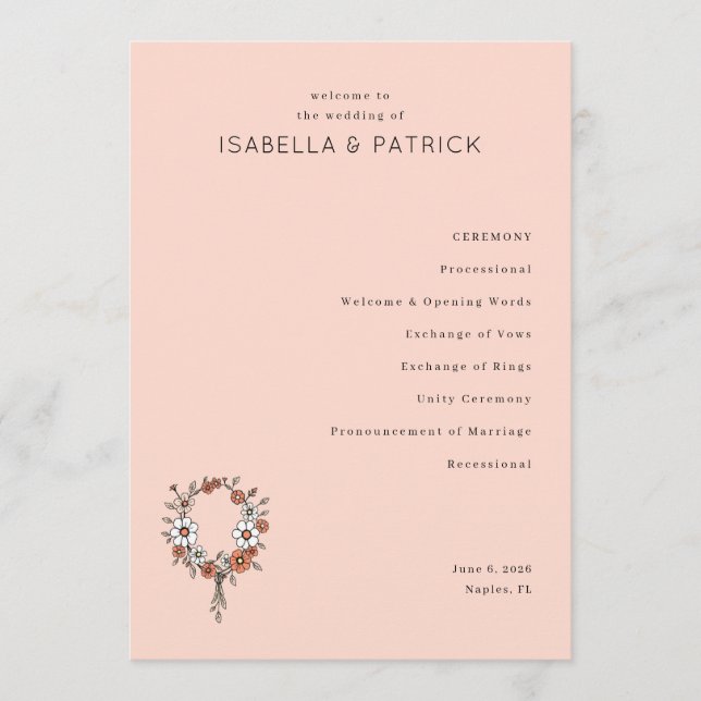 Warm Peach Floral Wreath Program (Front)