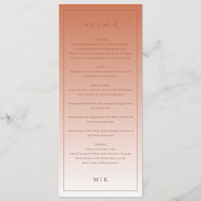Warm Peach Minimalist Menu (Front)