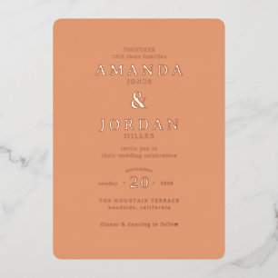 Warm Peach Minimalist Wedding Invitation Foil Invitation