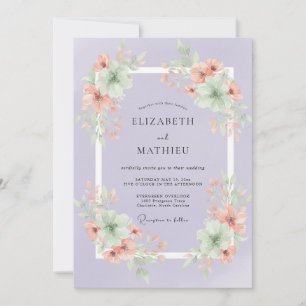 Warm Peach Periwinkle Petal Wedding Invitation