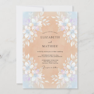 Warm Peach Periwinkle Wreath Wedding Invitation