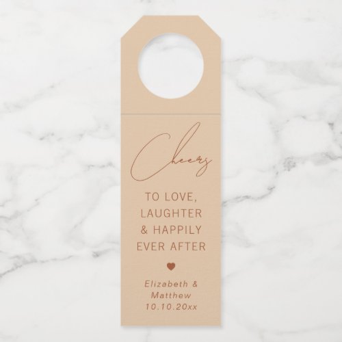 Warm Peach Sand Elegant Wedding | Soft Minimalist Bottle Hanger Tag