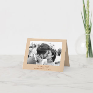 Warm Peach Sand Neutral Wedding   Photo Folded Letterpress Thank You Card