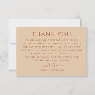 Warm Peach Sand Wedding   Minimalist Simple Soft  Thank You Card