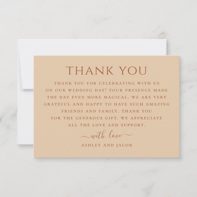 Warm Peach Sand Wedding | Minimalist Simple Soft  Thank You Card (Front)