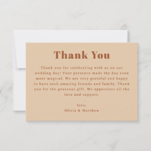 Warm Peach Sand Wedding   Minimalist Soft Neutral Thank You Card