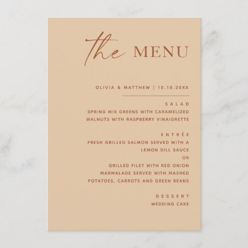 Warm Peach Sand Wedding | Soft Modern Simple Menu