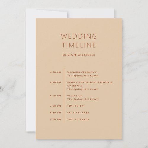 Warm Peach Sand Wedding Timeline | Soft Itinerary Invitation
