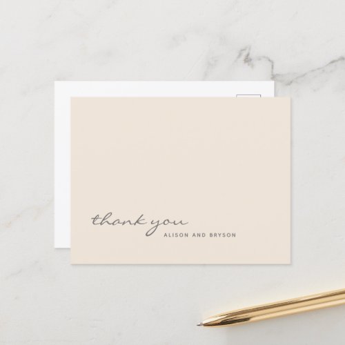 Warm Peach Solid Color Script Thank You Postcard