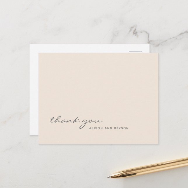 Warm Peach Solid Color Script Thank You Postcard (Front/Back In Situ)