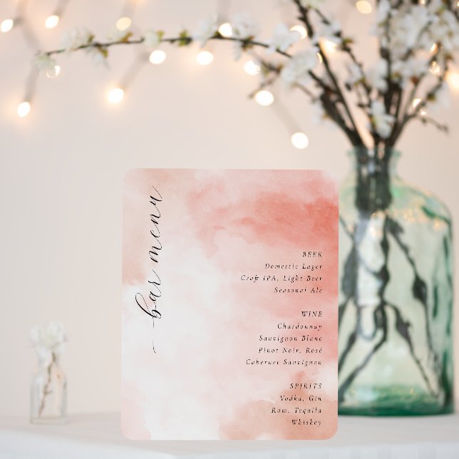 Warm Peach Watercolor Bar Menu Foam Board (In Situ (Wedding))