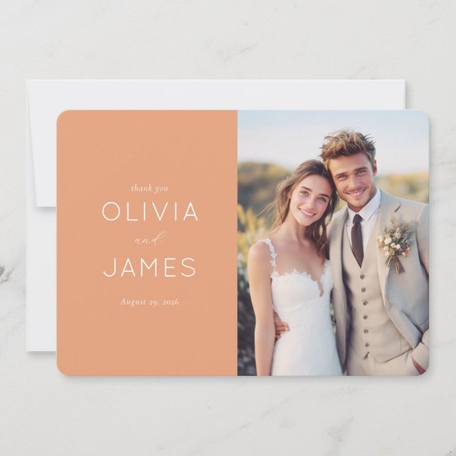 Warm Peach Wedding Gratitude Thank You Card (Front)