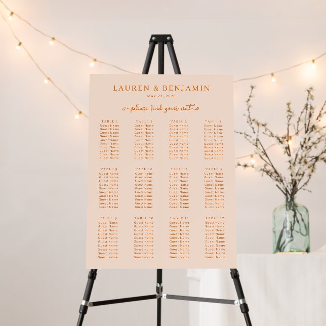Warm Peach Wedding Seating Chart Foam Board (In Situ (Stand))