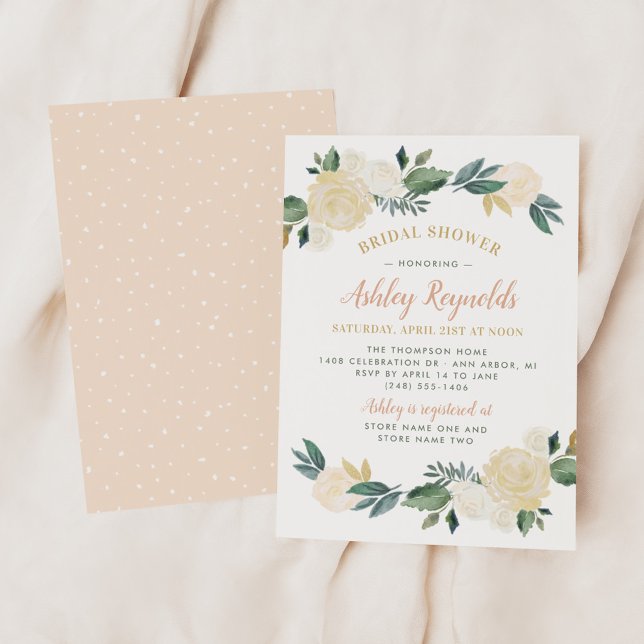 Warm Peach White Rose Wedding Bridal Shower Invitation (Creator Uploaded)