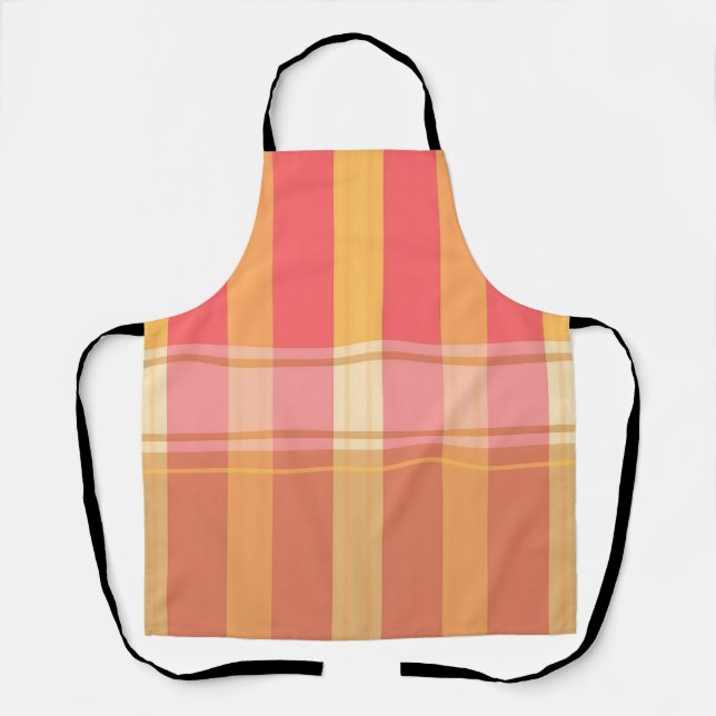 Warm Pink Brown Plaid Stripe Pattern Apron (Front)