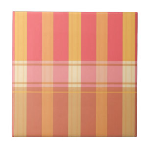 Warm Pink Brown Plaid Stripe Pattern Ceramic Tile