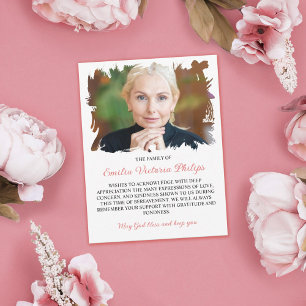 Warm Pink Brushed Borders Photo Bereavement Thank You Card