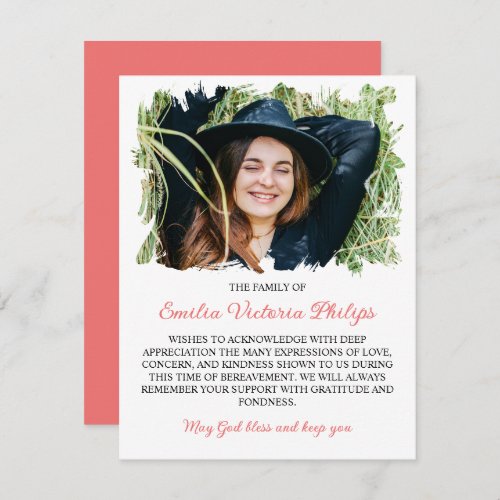 Warm Pink Brushed Borders Photo Bereavement Thank You Card