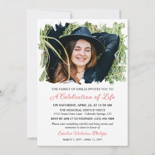 Warm Pink Brushed Borders Photo Life Celebration Invitation