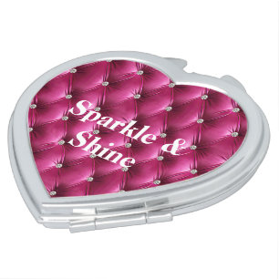 Warm Pink Faux Velvet Compact Mirror