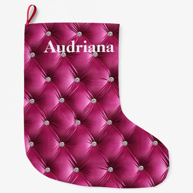 Warm Pink Faux Velvet Large Christmas Stocking (Front)