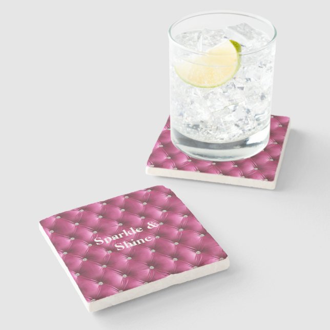 Warm Pink Faux Velvet Stone Coaster (Side)