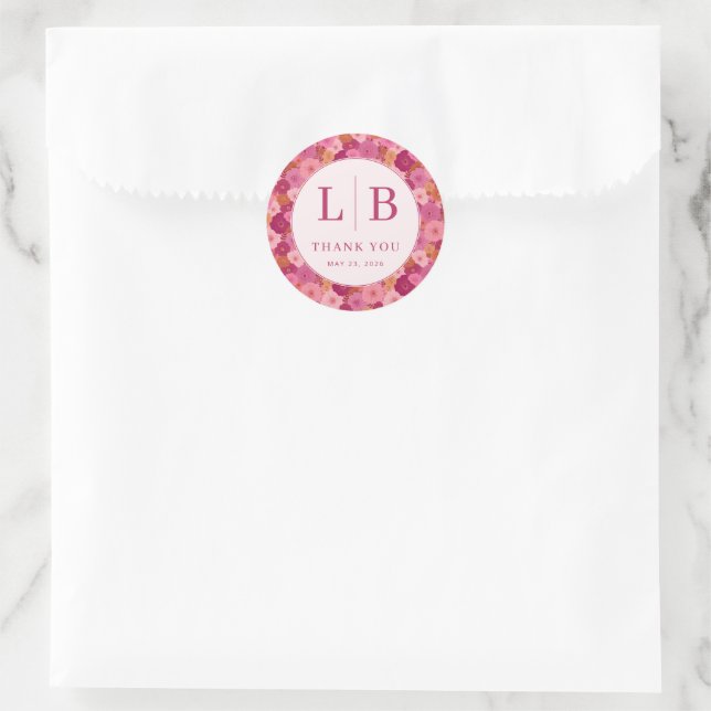 Warm Pink Floral Celebration Classic Round Sticker (Bag)