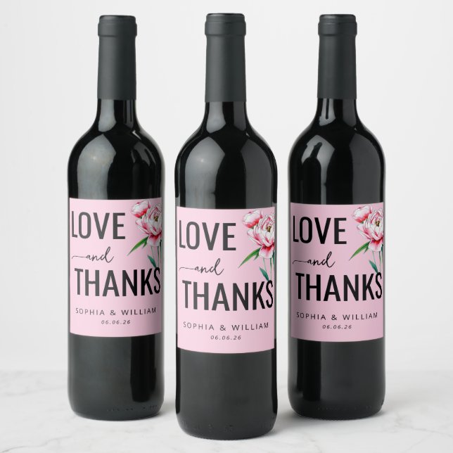 Warm Pink Floral Love Note Wine Label (Bottles)