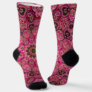 Warm Pink Mandala Geometric Design Socks
