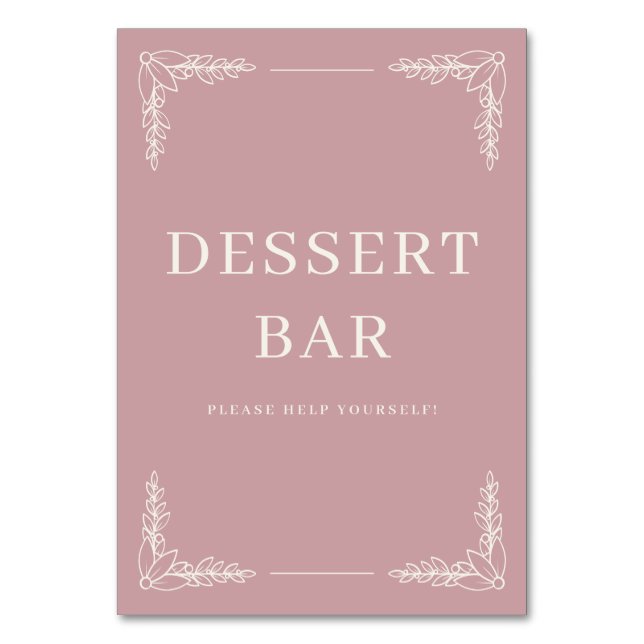 Warm Pink Minimalist Dessert Bar Sign Table Number (Front)