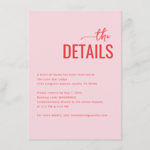 Warm Pink Minimalist Event Details Enclosure Card