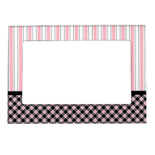Warm Pink Stripes, Pink & Black Buffalo Plaid Magnetic Frame