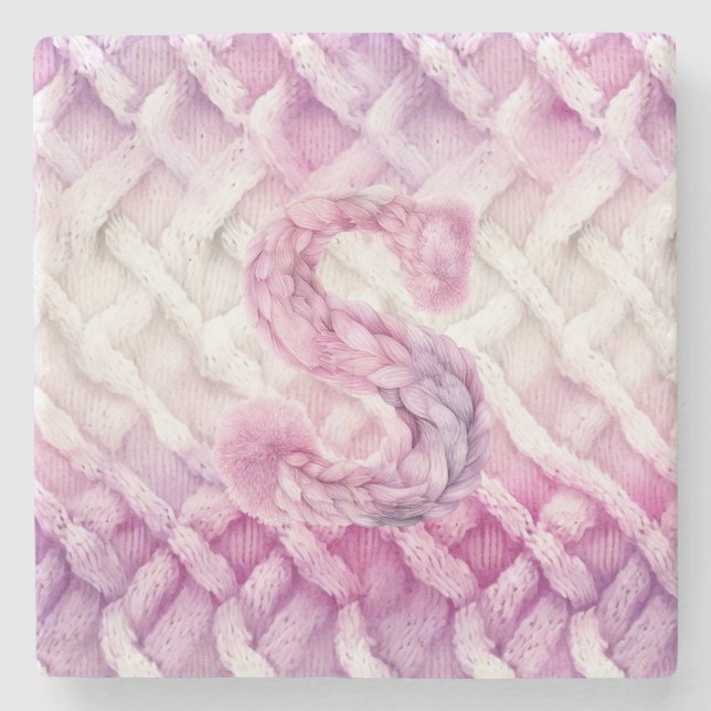 Warm Pink White Purple Letter S Stone Coaster (Front)