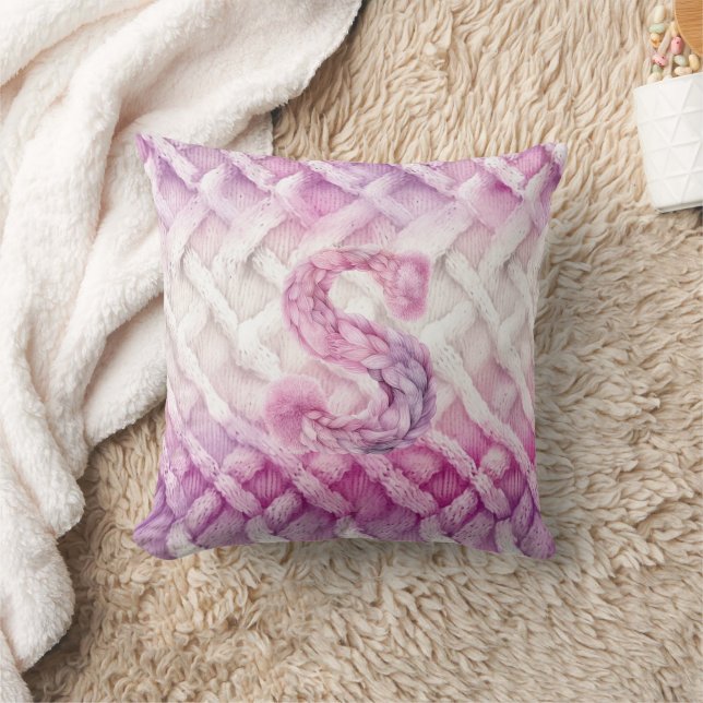 Warm Pink White Purple Letter S Throw Pillow (Blanket)