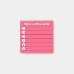 Warm Pink & White Social Media To Do List Post-it Notes
