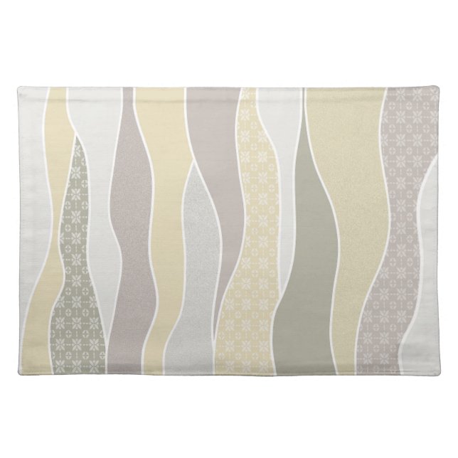 Warm Pink Yellow Green Curved Stripe Abstract Wave Cloth Placemat (Front)