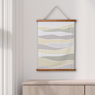 Warm Pink Yellow Green Curved Stripe Abstract Wave Hanging Tapestry