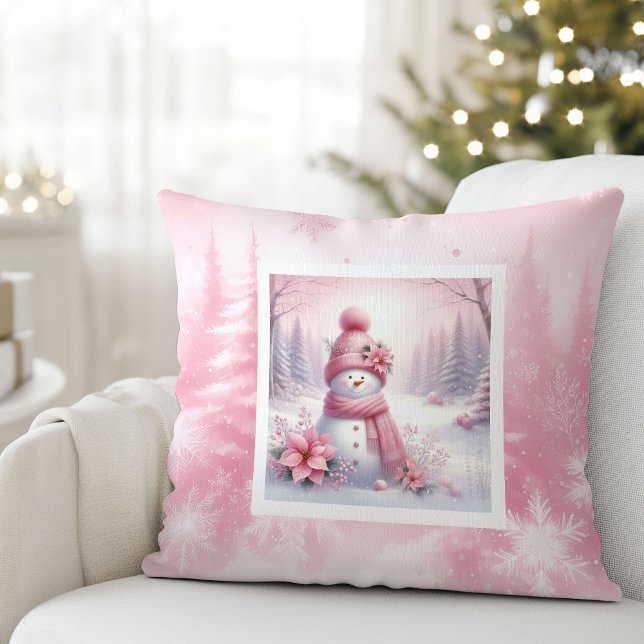 Warm Pinkmas Forest Snowman Christmas Pillow Gift (Warm Pinkmas Forest Snowman Christmas Pillow Gift)
