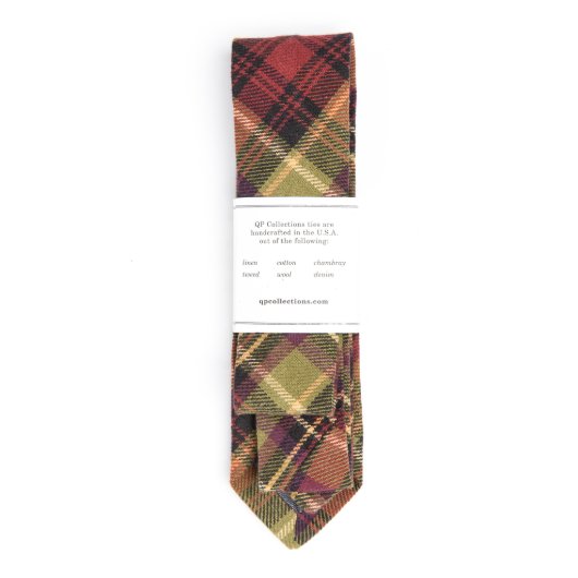 Warm Plaid Necktie w/Personalized Leather Tie Stay (Back)