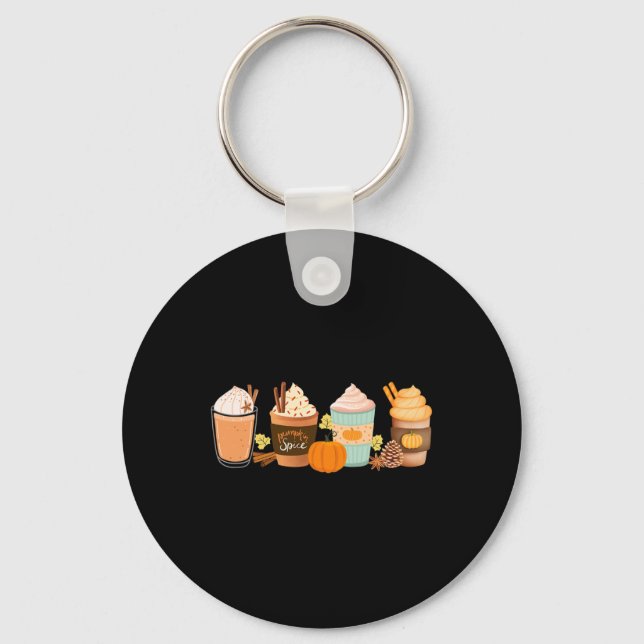 Warm Pumpkin Spice Latte Drinks Fall Coffee Lattes Keychain (Front)