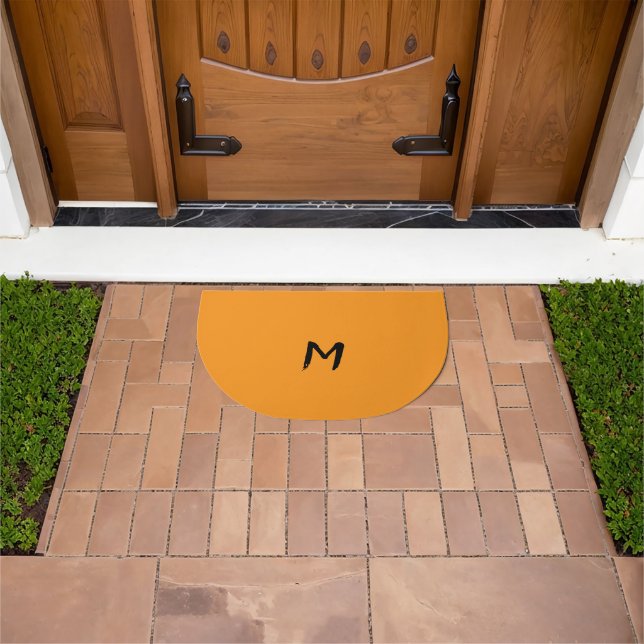 Warm Pumpkin Yellow Thanksgiving Monogrammed Doormat (Outdoor)