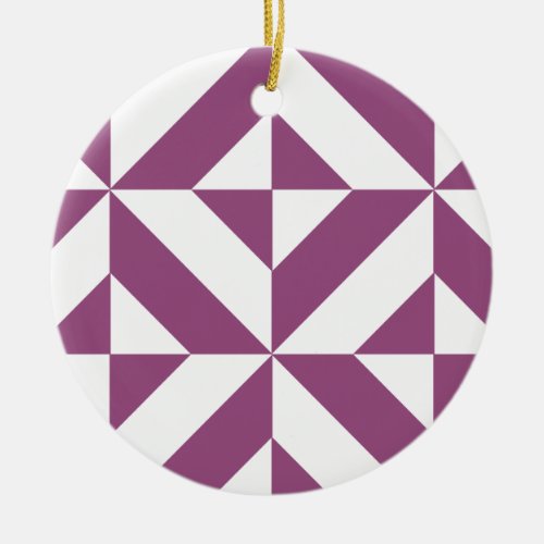 Warm Purple Geometric Deco Cube Ceramic Ornament