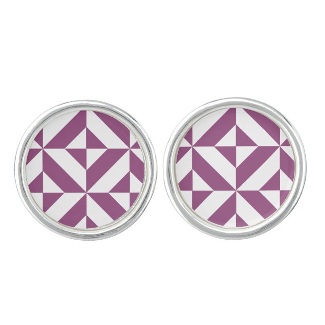 Warm Purple Geometric Deco Cube Cufflinks (Front)
