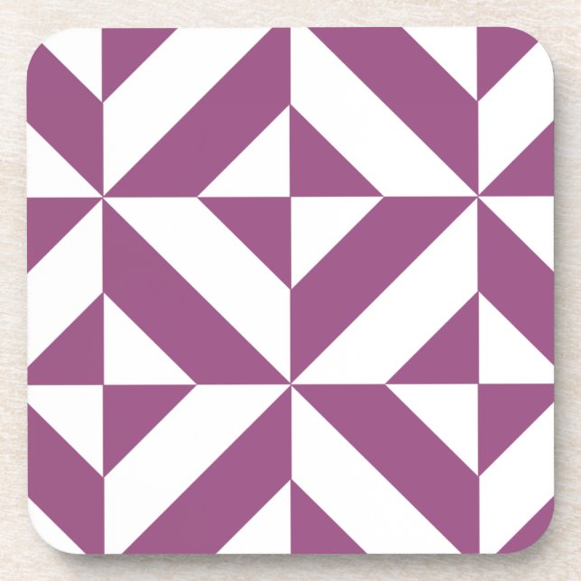 Warm Purple Geometric Deco Cube Drink Coaster (Front)