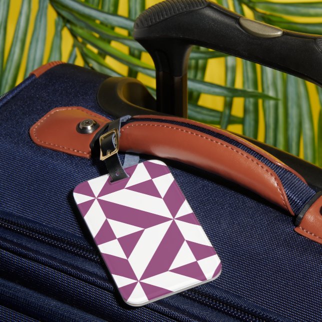 Warm Purple Geometric Deco Cube Luggage Tag (Front Insitu 1)