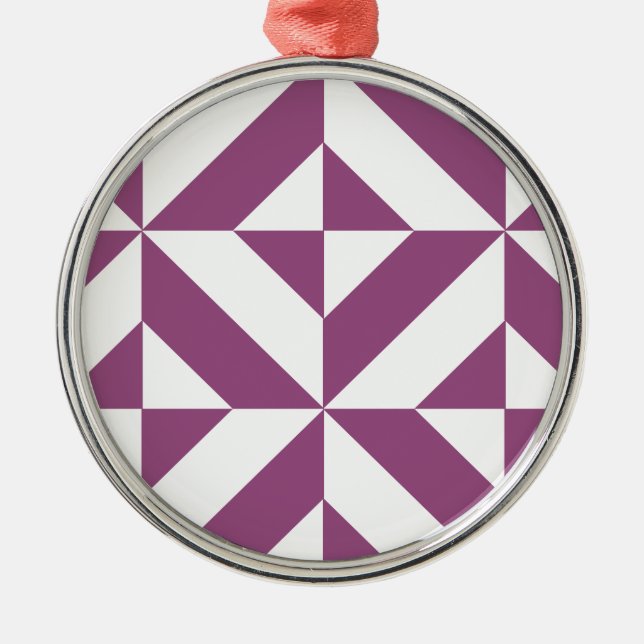 Warm Purple Geometric Deco Cube Metal Ornament (Front)
