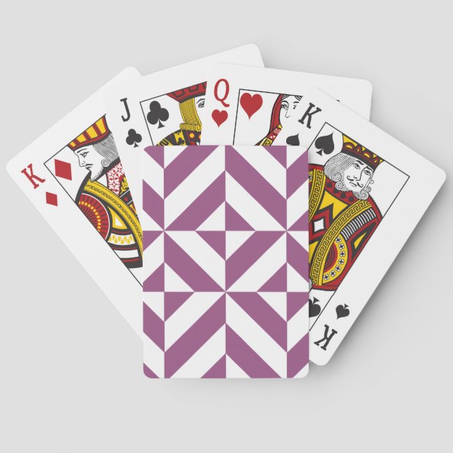 Warm Purple Geometric Deco Cube Poker Cards (Back)